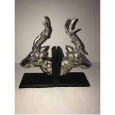 PIER 1 IMPORTS Set of 2 Deer Stag Bookends Silvertone/Black NEW Tags Home Decor   153135767761